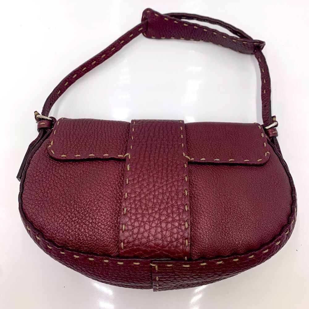 Auth Fendi Plum Selleria Leather Baguette Shoulder Bag Preloved Purse Excellent - Picture 6 of 14